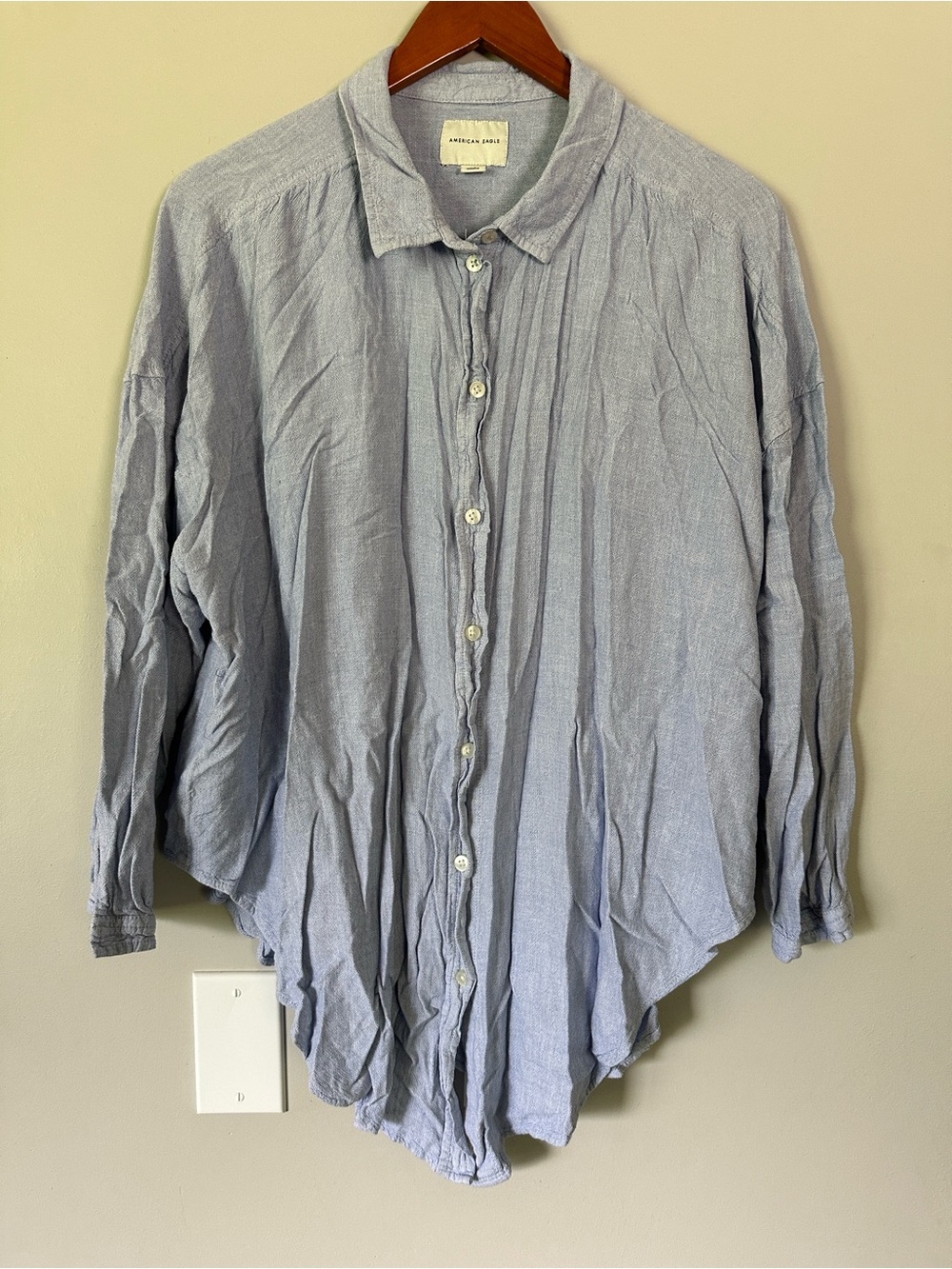 American Eagle Outfitters Light Blue Linen-Blend Button Shirt Size XL